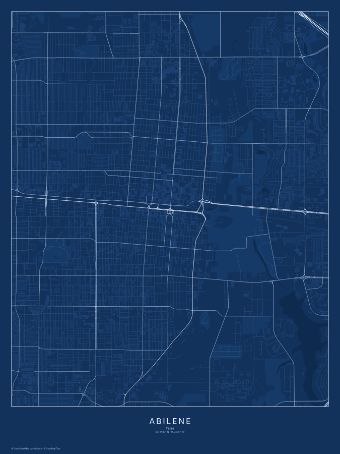 Abilene map poster, blueprint style