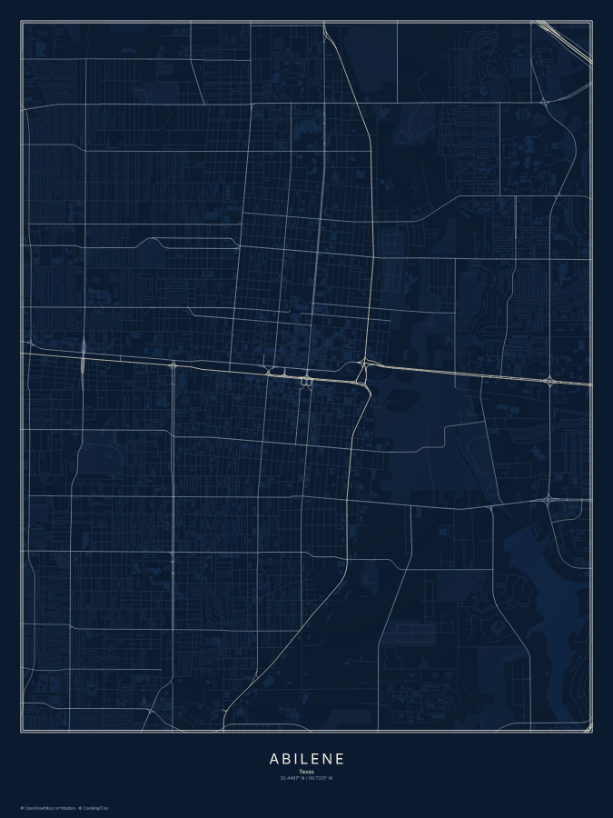 Abilene map poster, midnight style