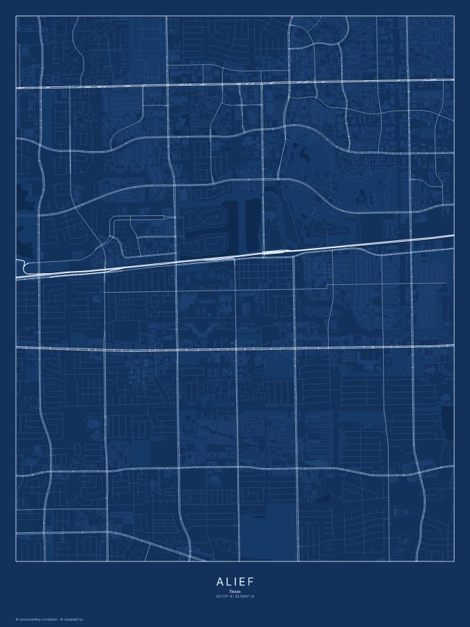 Alief map poster, blueprint style