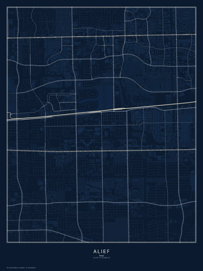 Alief map poster, midnight style