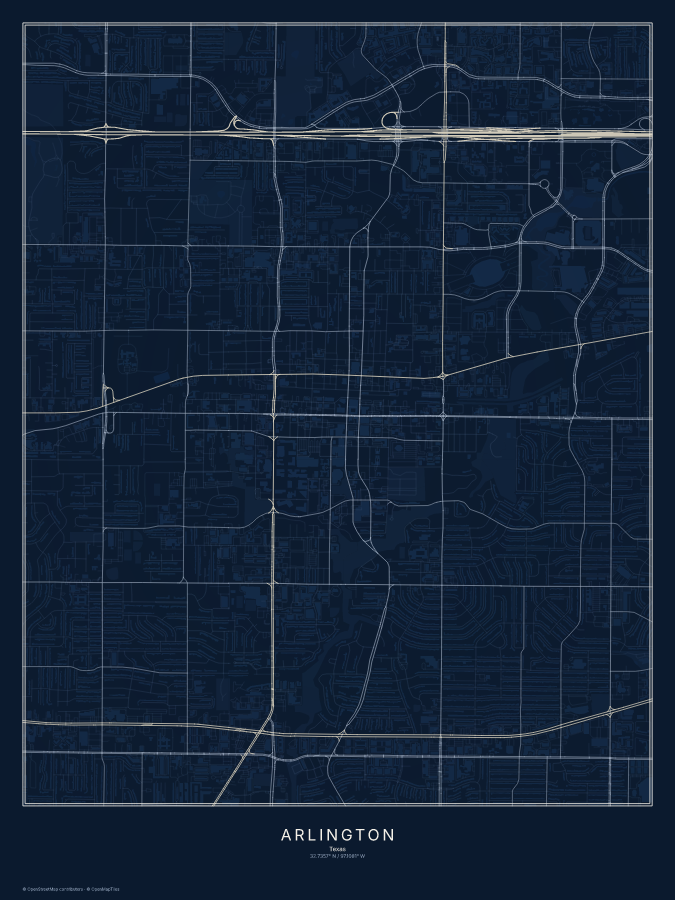 Arlington map poster, midnight style