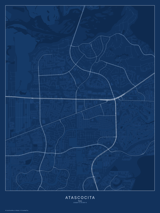 Atascocita map poster, blueprint style