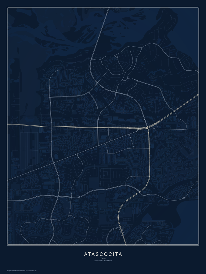 Atascocita map poster, midnight style