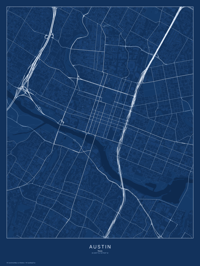 Austin map poster, blueprint style