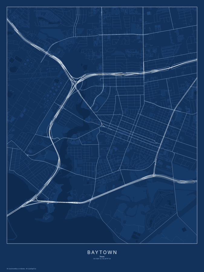 Baytown map poster, blueprint style