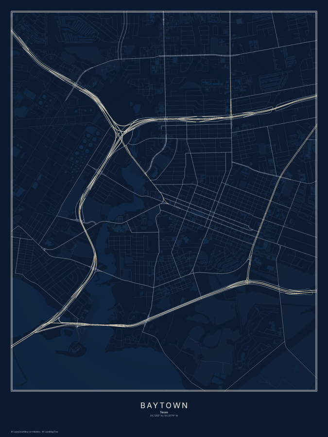 Baytown map poster, midnight style