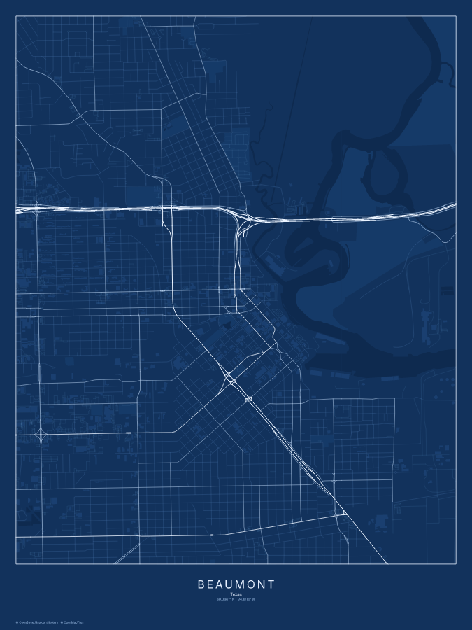 Beaumont map poster, blueprint style