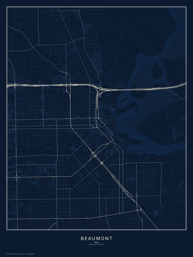 Beaumont map poster, midnight style
