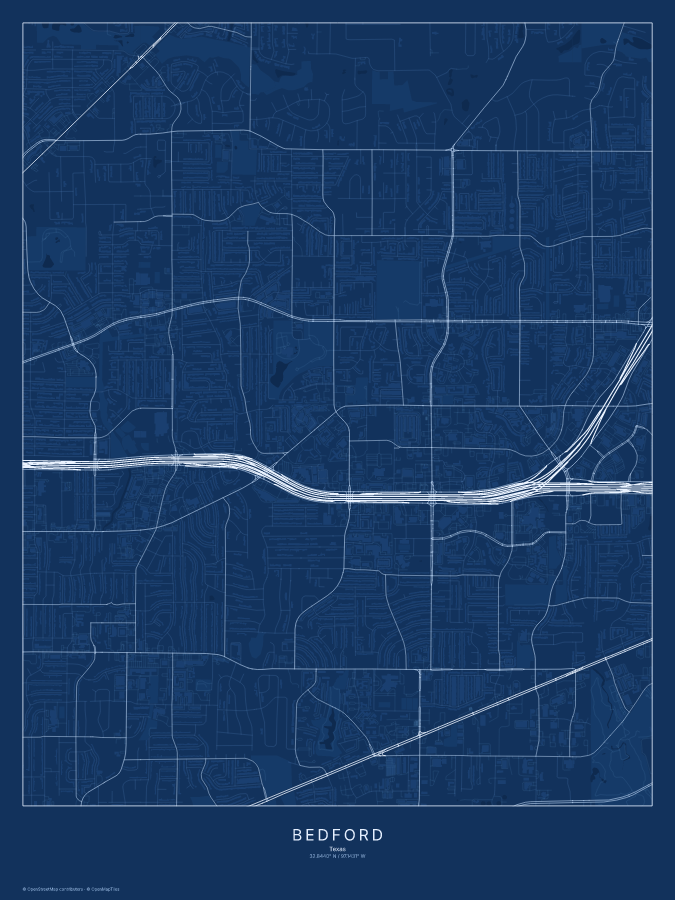 Bedford map poster, blueprint style