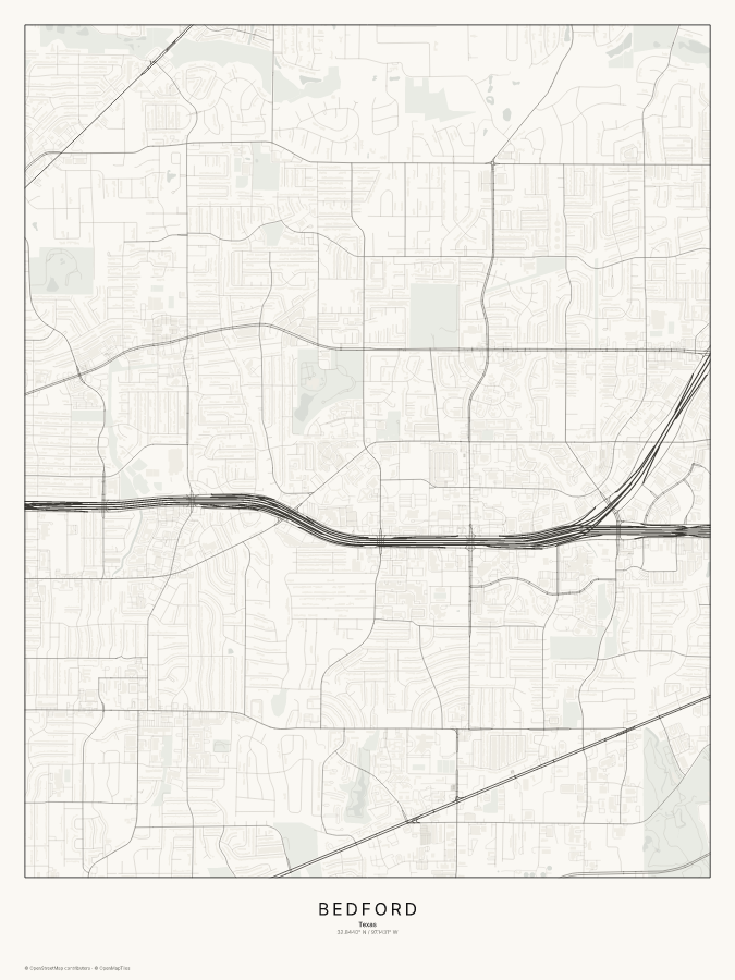 Bedford map poster, classic style