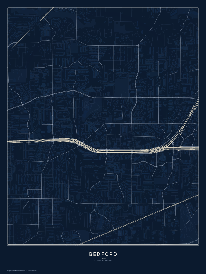 Bedford map poster, midnight style