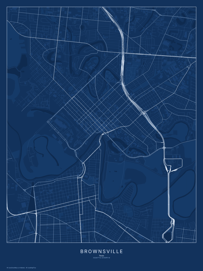 Brownsville map poster, blueprint style
