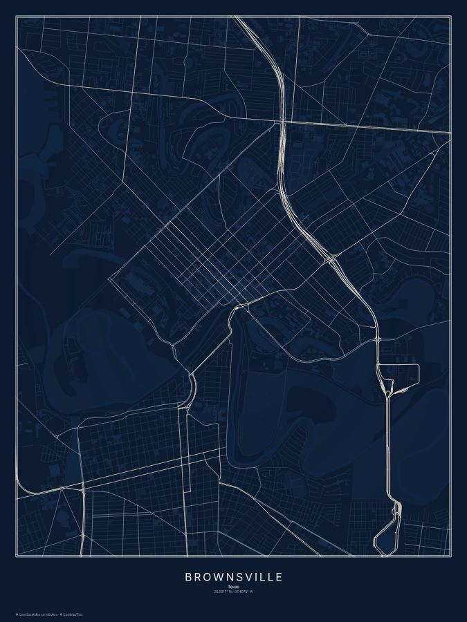 Brownsville map poster, midnight style