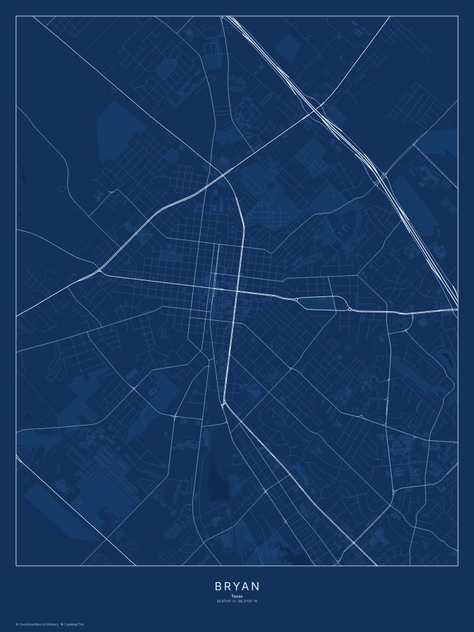 Bryan map poster, blueprint style