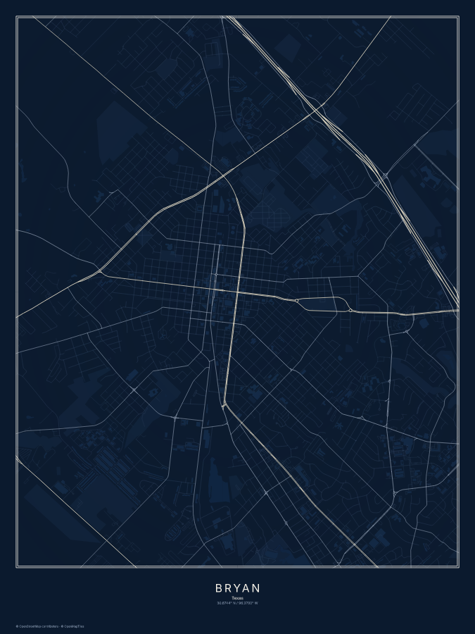 Bryan map poster, midnight style
