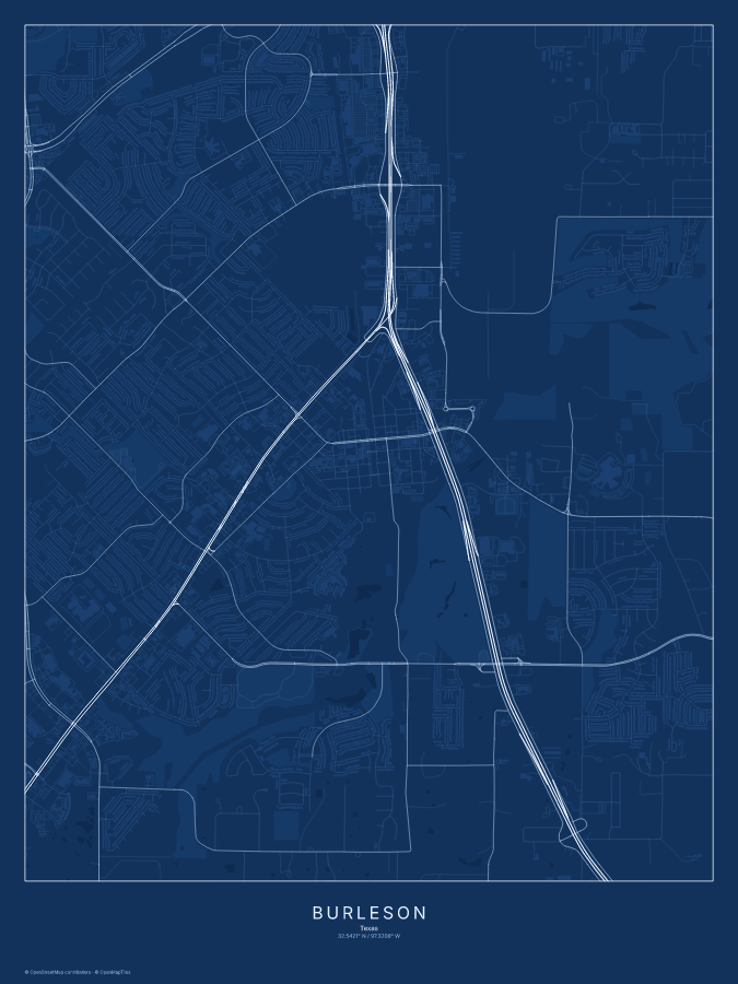 Burleson map poster, blueprint style