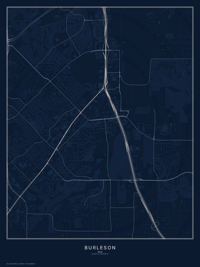 Burleson map poster, midnight style