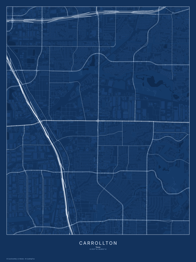 Carrollton map poster, blueprint style