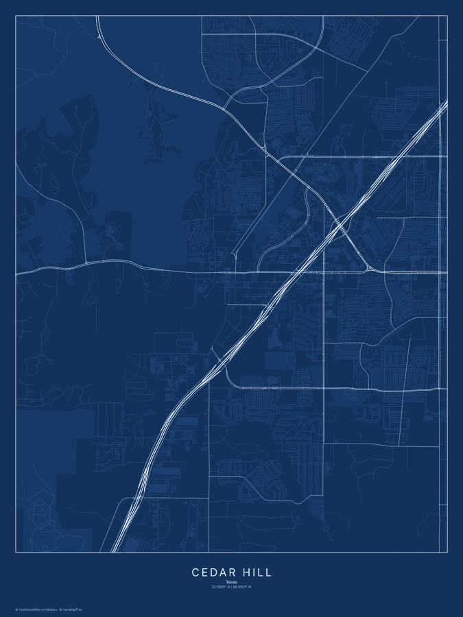 Cedar Hill map poster, blueprint style