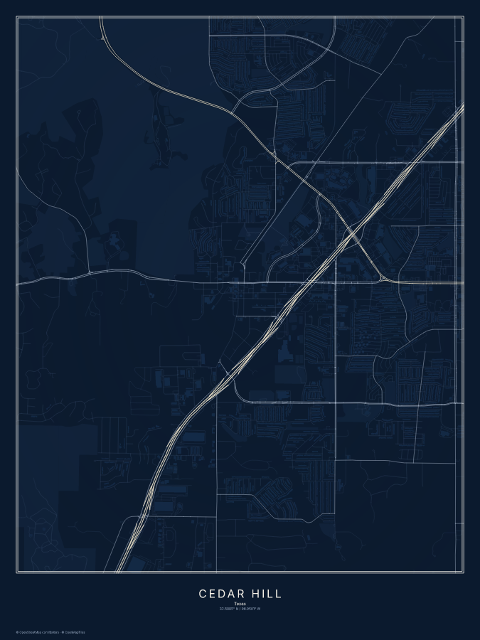 Cedar Hill map poster, midnight style