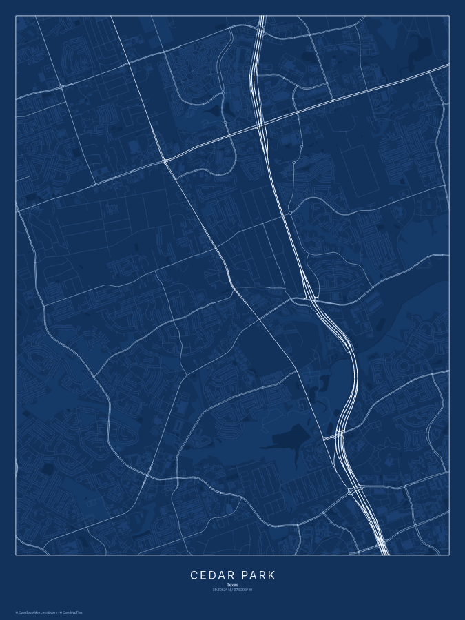 Cedar Park map poster, blueprint style