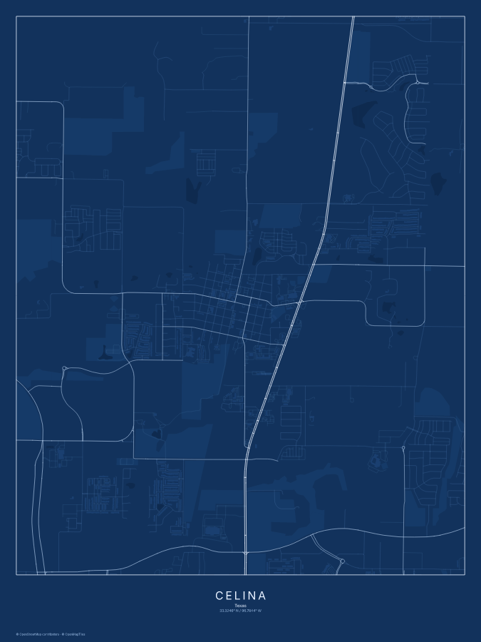 Celina map poster, blueprint style