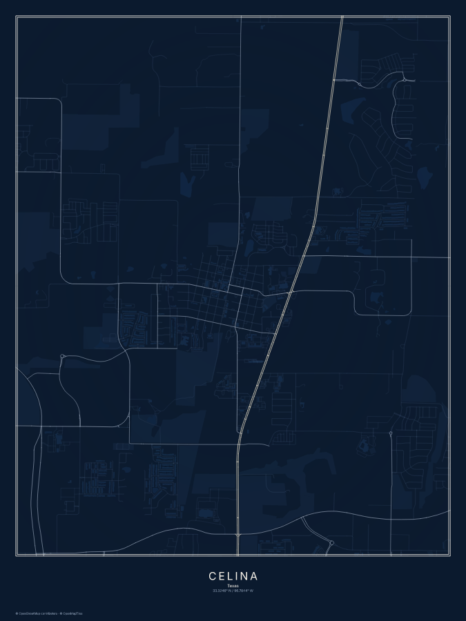 Celina map poster, midnight style