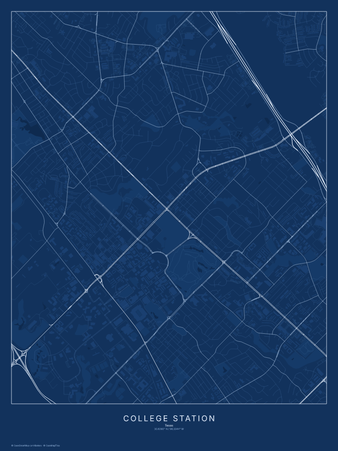 College Station map poster, blueprint style