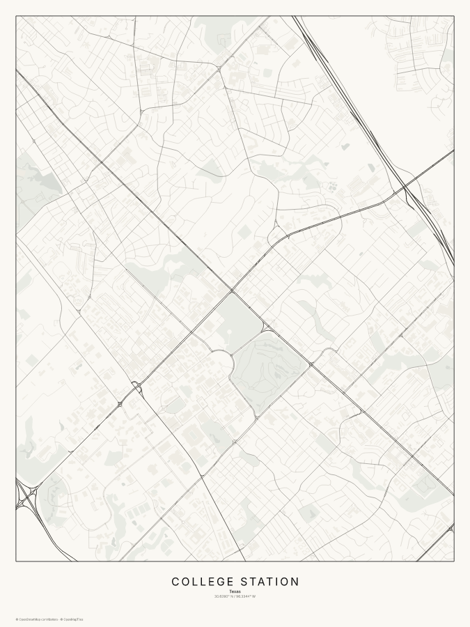 College Station map poster, classic style