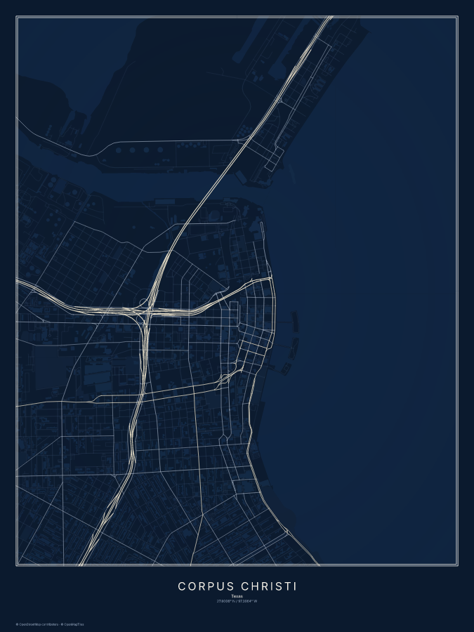Corpus Christi map poster, midnight style