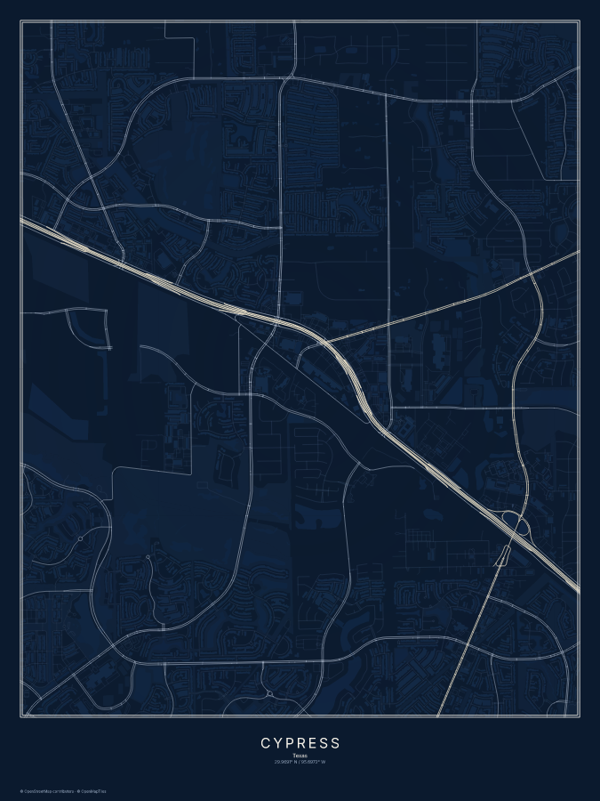 Cypress map poster, midnight style
