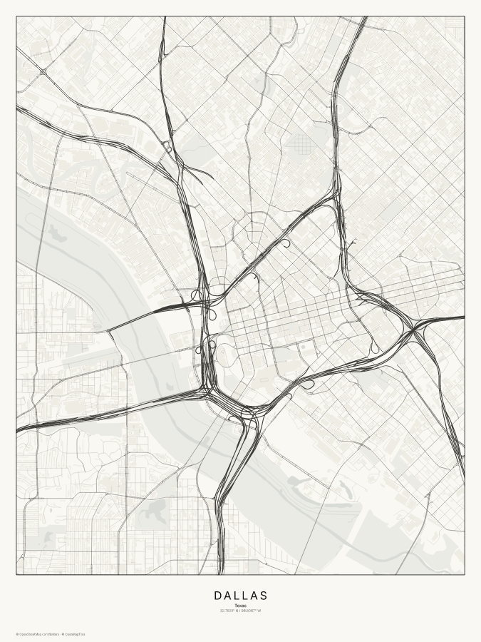 Dallas map poster, classic style