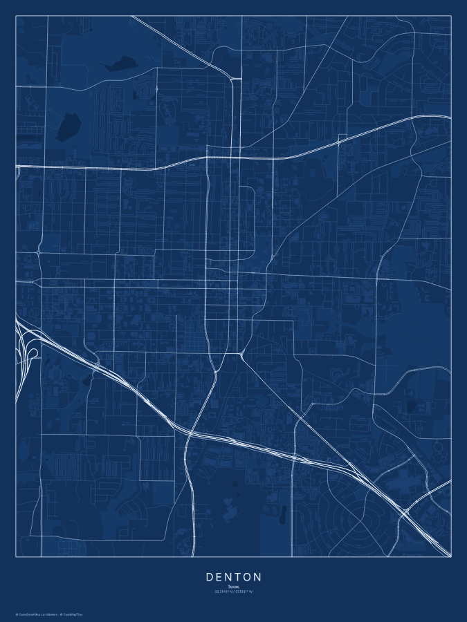 Denton map poster, blueprint style