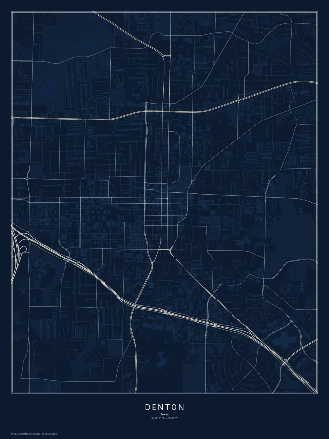 Denton map poster, midnight style