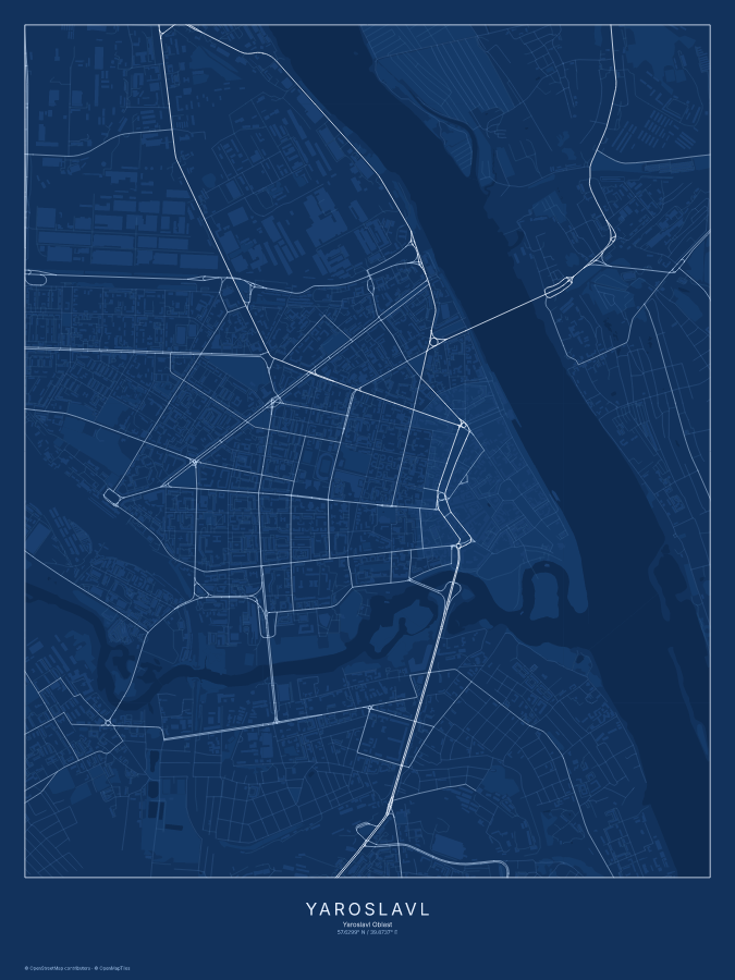 Yaroslavl map poster, blueprint style