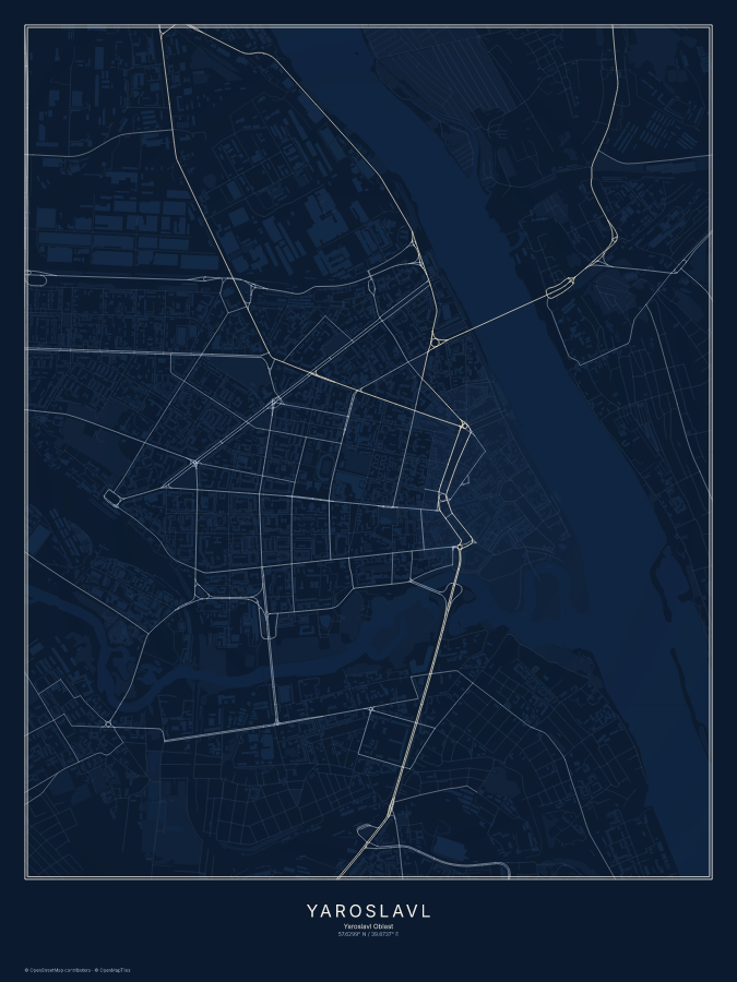 Yaroslavl map poster, midnight style