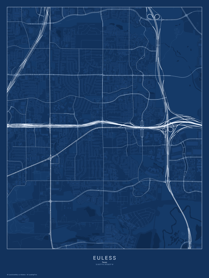 Euless map poster, blueprint style
