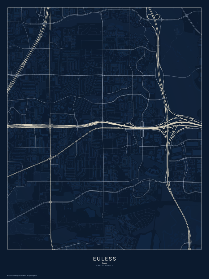 Euless map poster, midnight style