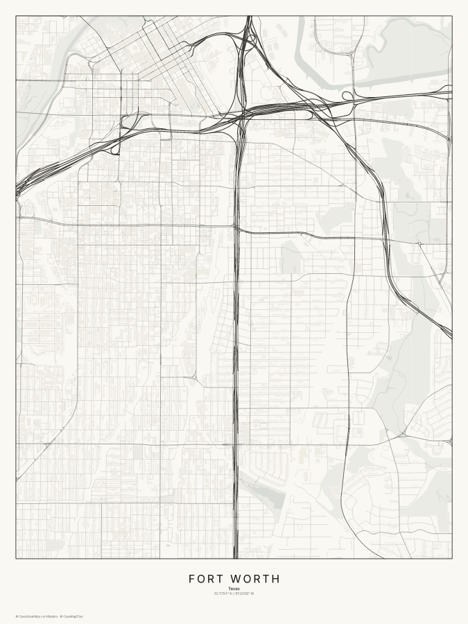 Fort Worth map poster, classic style