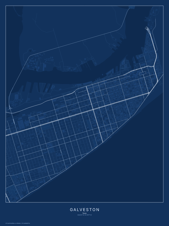 Galveston map poster, blueprint style