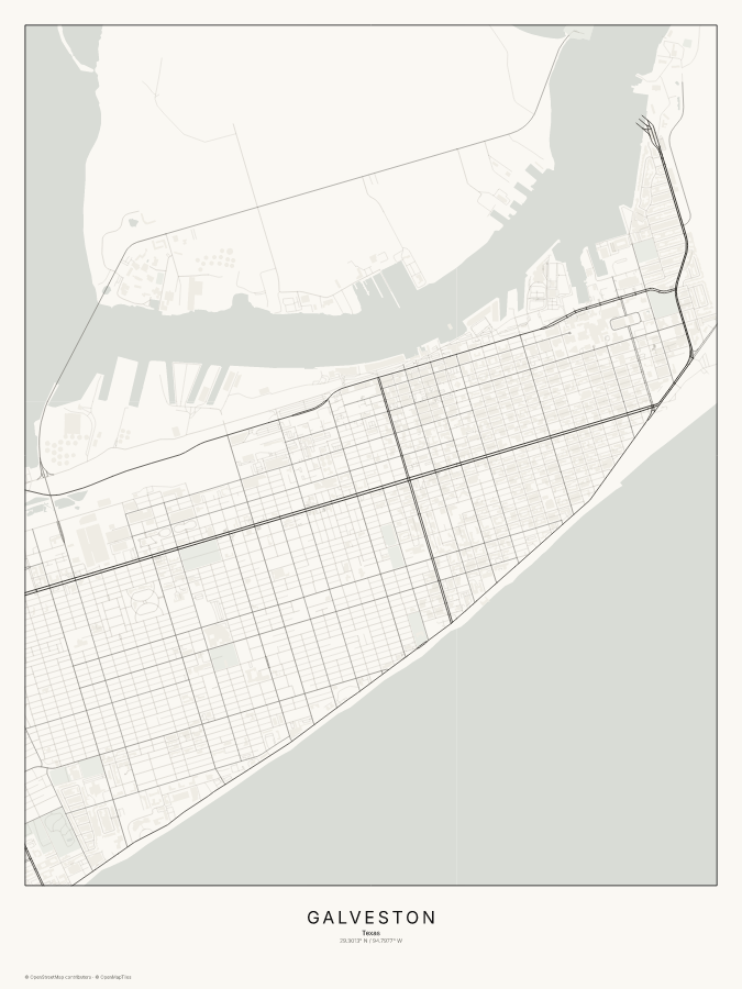 Galveston map poster, classic style