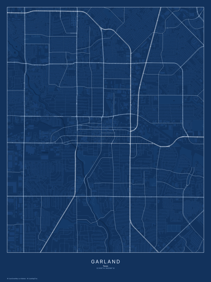 Garland map poster, blueprint style