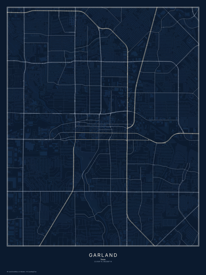 Garland map poster, midnight style