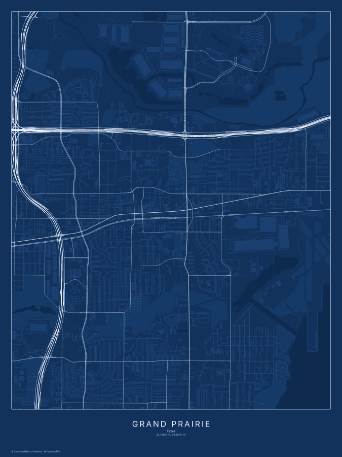 Grand Prairie map poster, blueprint style