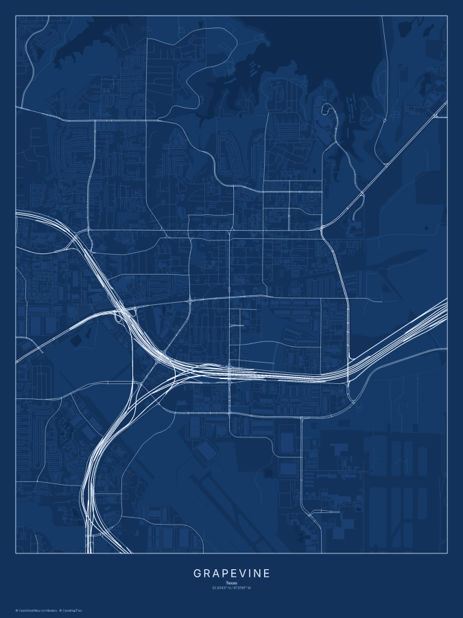 Grapevine map poster, blueprint style