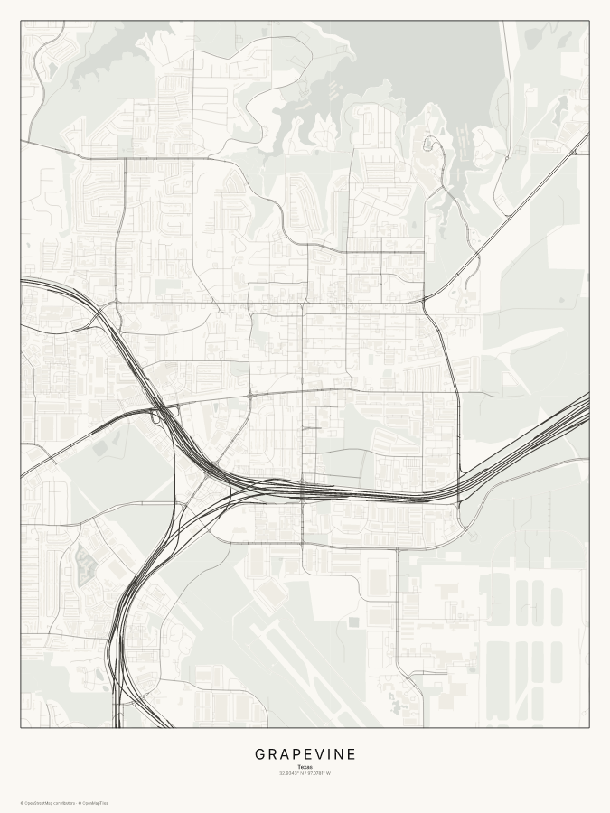 Grapevine map poster, classic style