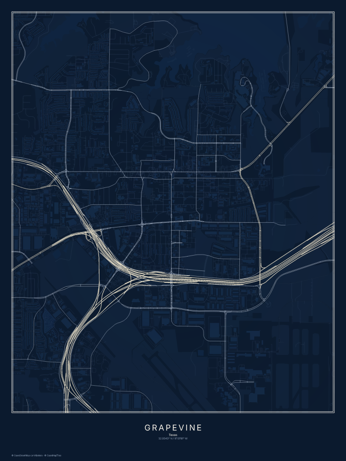 Grapevine map poster, midnight style