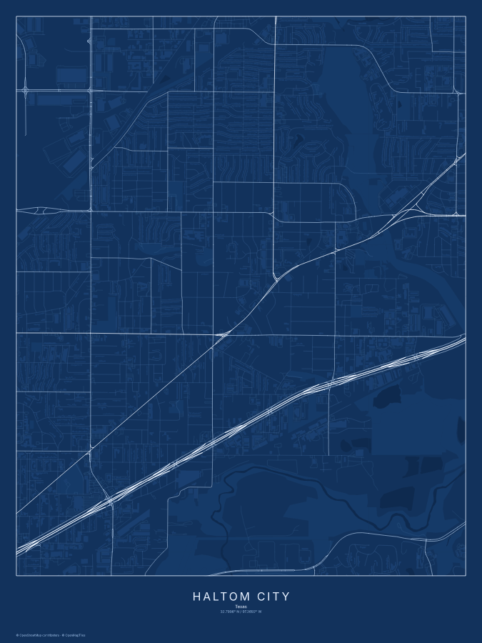 Haltom City map poster, blueprint style