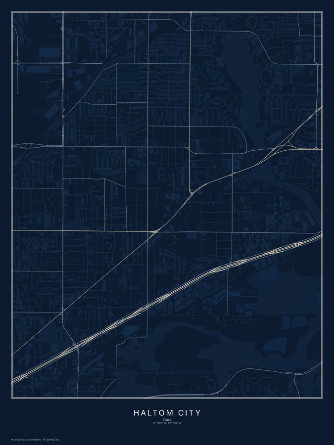 Haltom City map poster, midnight style