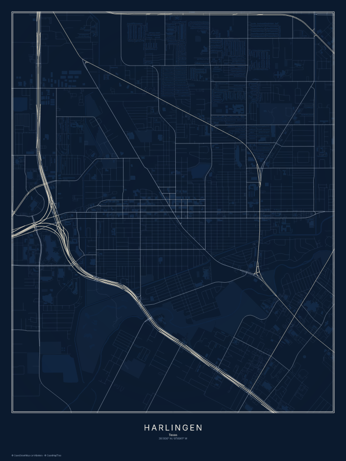 Harlingen map poster, midnight style